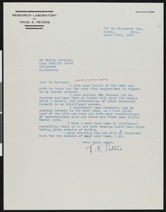 Thomas K. Peters, letter, 1935-04-18, to Hamlin Garland