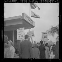 Pickets at Valley Board of Realtors office in protest over board's stance against Rumford Housing Act, Van Nuys, Calif., 1964