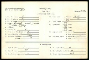 WPA Low income housing area survey data card 91, serial 12271