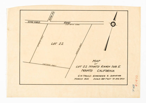 Map of lot 22, Novato Ranch sub. E [Vineyard, Sutro]