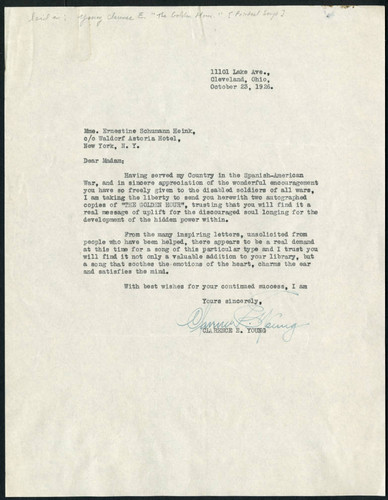 Clarence E. Young letter to Schumann-Heink, 1926 October 23
