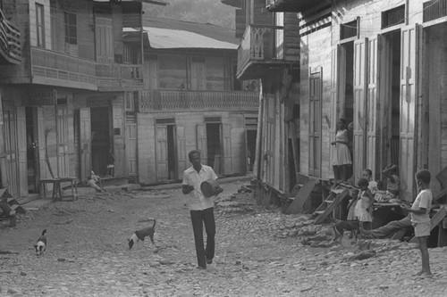 Street scene and a drummer, Barbacoas, Colombia, 1979