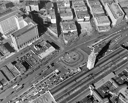 [Aerial view of the Embarcadero subway]