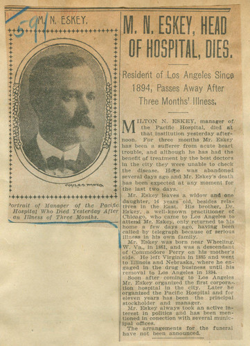 M. N. Eskey, head of hospital, dies