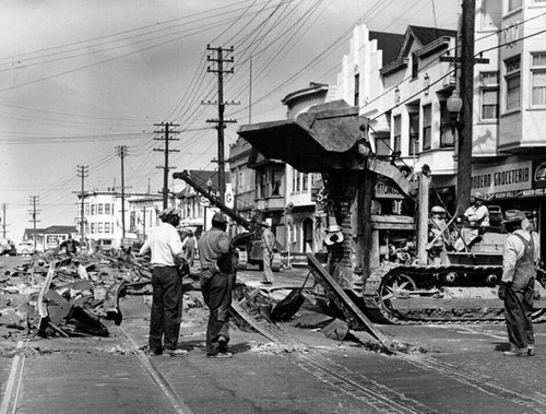 [Workers removing tracks on Mission Street near Richland]