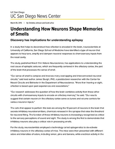 Understanding How Neurons Shape Memories of Smells