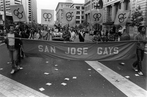 Participants with "San Jose Gays" banner
