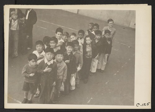 San Francisco, Calif.--Flag of allegiance pledge at Raphael Weill Public School, Geary and Buchanan Streets. Children in families of Japanese