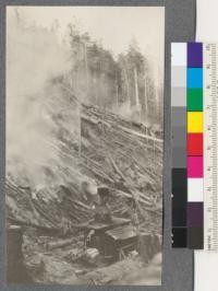 Fire in Hammond Lumber Company's cutting near Camp 23, Little River, Humboldt County, California, and the donkey engine yarder that caused it. May 31, 1920. E. F