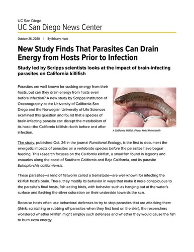 New Study Finds That Parasites Can Drain Energy from Hosts Prior to Infection