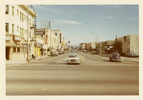 Broadway Ave. looking east from Ocean Ave. on February 14, 1970. Shore Hotel can be seen