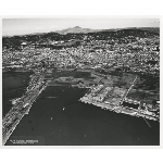 Aerial view of Oakland estuary, showing the Bay Bridge approach and the Middle Harbor