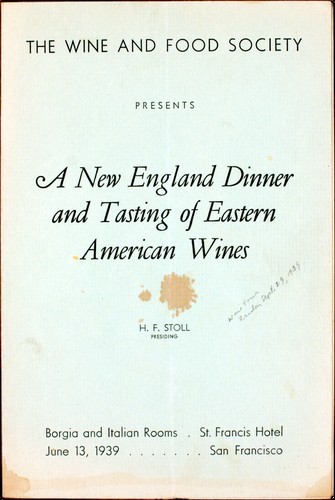 Wine and Food Society of San Francisco - A New England Dinner and Tasting