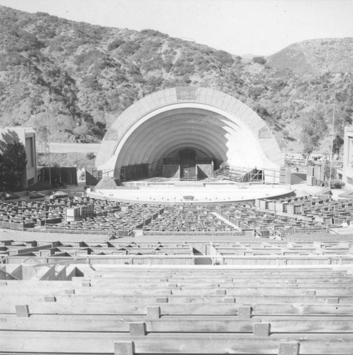 Hollywood Bowl, preparing stage for Easter services, view 4