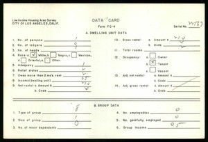 WPA Low income housing area survey data card 133, serial 22563