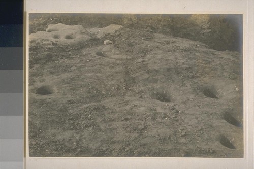Mortar hole in limestone rock; Limekiln, Tulare Co.; Redstone Park, Kaweah River, Yosemite; 5 prints