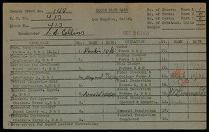 WPA block face card for household census (block 413) in Los Angeles County