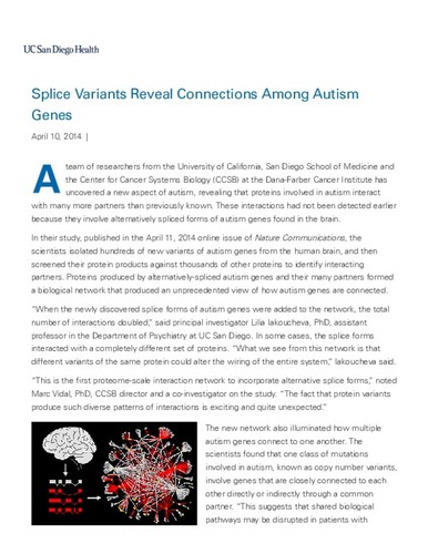 Splice Variants Reveal Connections Among Autism Genes