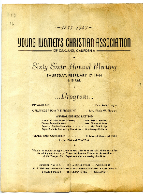 Sixty sixth annual meeting Young Women's Christian Association of Oakland