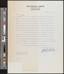 William Allen White, letter, 1933-03-10, to Hamlin Garland