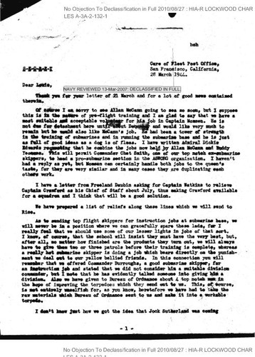 C. A. Lockwood letter to Rear Admiral L. E. Denfeld