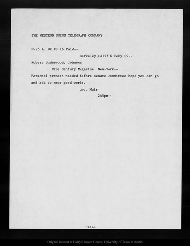 Letter from John Muir to Robert Underwood Johnson, [19]09 Feb 6