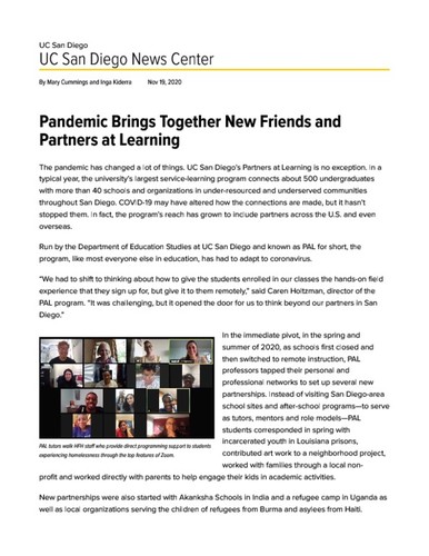 Pandemic Brings Together New Friends and Partners at Learning