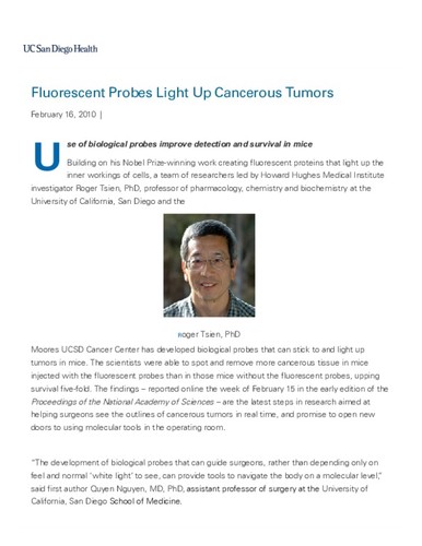 Fluorescent Probes Light Up Cancerous Tumors
