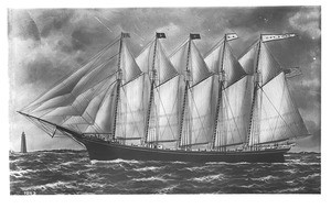 Drawing of the last five-mast ship to sail the Pacific, ca.1898