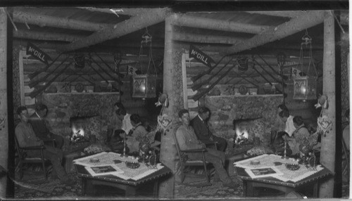 Interior of a typical log cabin on French River, Ont. "Notlimah" Lodge