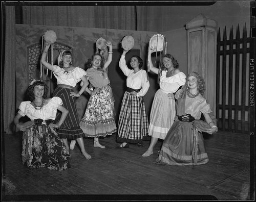 Cast members as gypsy dancers posing, La Traviata, Hollywood or Pomona, 1949