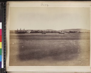 View of Suez canal and town, Egypt, ca.1870