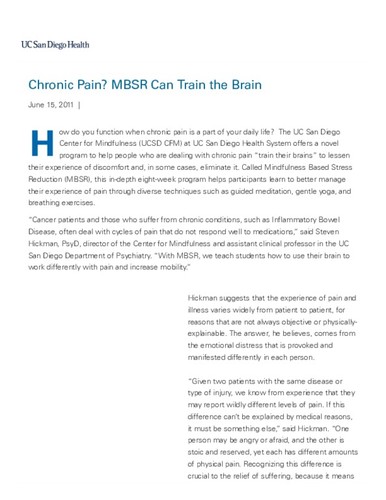 Chronic Pain? MBSR Can Train the Brain