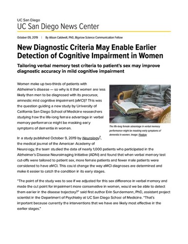 New Diagnostic Criteria May Enable Earlier Detection of Cognitive Impairment in Women