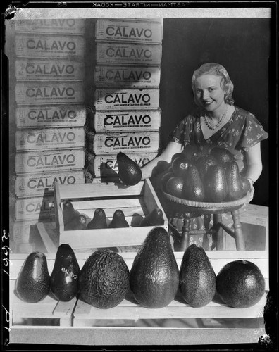 May Betteridge and avocados, Los Angeles, 1933