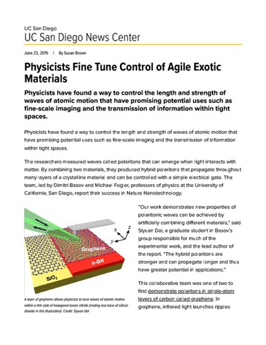 Physicists Fine Tune Control of Agile Exotic Materials