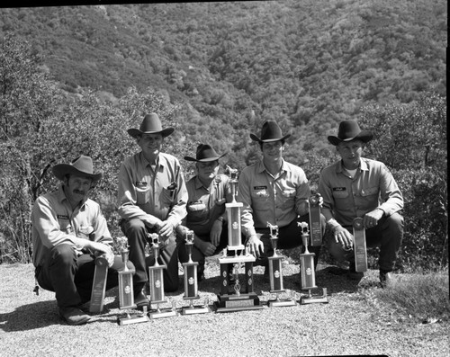 NPS Groups, Mule Day Trophies, (L to R): Roy Lee Davis, J. Troy Hall, Larry J. Carruth, James F Harvey and Steve H. Wright
