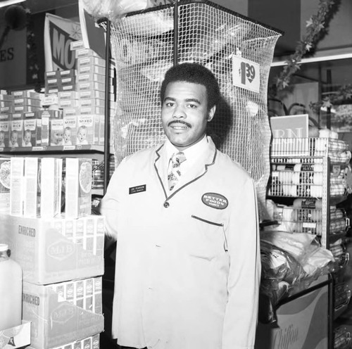 Better Food Market Manager Joe Pearson posing in his store , Los Angeles