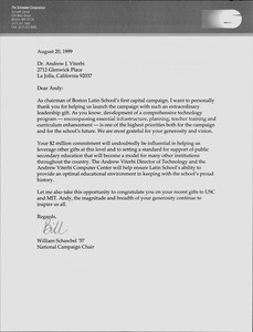 Letter, William Schawbel to Andrew Viterbi, August 20, 1999