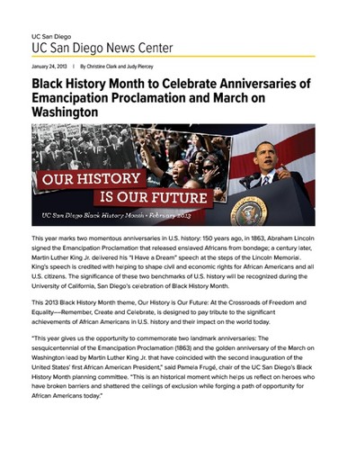 Black History Month to Celebrate Anniversaries of Emancipation Proclamation and March on Washington