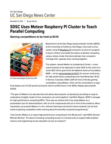SDSC Uses Meteor Raspberry Pi Cluster to Teach Parallel Computing