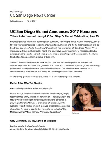 UC San Diego Alumni Announces 2017 Honorees