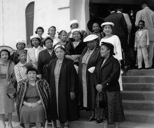 "Church Mothers" on the steps of the First AME Church in South Central, Los Angeles, ca.1960s