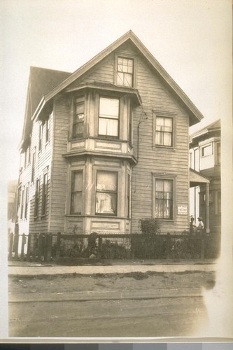 These two homes was [sic] at one time the old home of J. J. Briggs and stood at what is now 5th and Magnolia St. Briggs owned a large tract of land that stood between 7th and Waterfront and Adeline and Cyprus Sts. The above half of the Briggs home now stands on the south side of 5th St. near Union St, Oakland. Photo taken Oct. 5/28