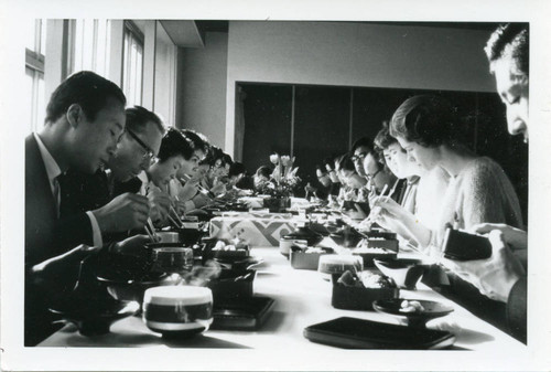 Susan Giboney eating with students