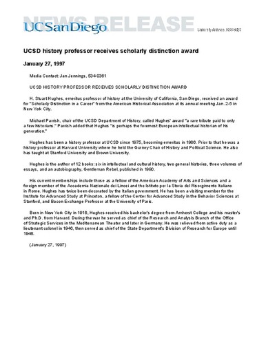 UCSD history professor receives scholarly distinction award