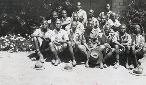 Boy Scouts of Morija Normal School with a missionary (?)