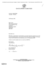 [Letter from PRG Redshaw to Ms C Lowe regarding witness and hard copy of excel spreadsheet]