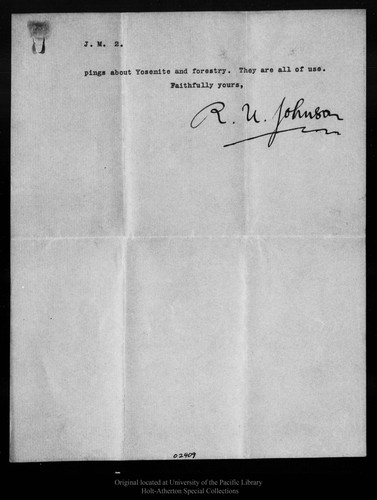 Letter from R[obert] U[nderwood] Johnson to John Muir, 1898 Mar 15