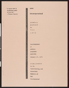 ONE, Inc. annual report (1973)